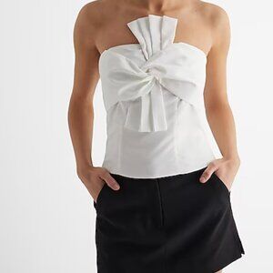 Strapless Bow Front Tube Top SMOCKED BACK WHITE